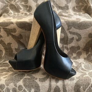 Elegant Black Peep-Toe Platform Heels
